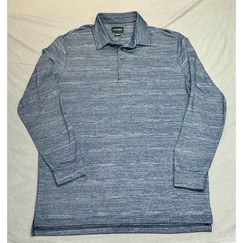 Chase 54 Long Sleeve Polo Men Large Charcoal Blue Space Performance Golf Shirt